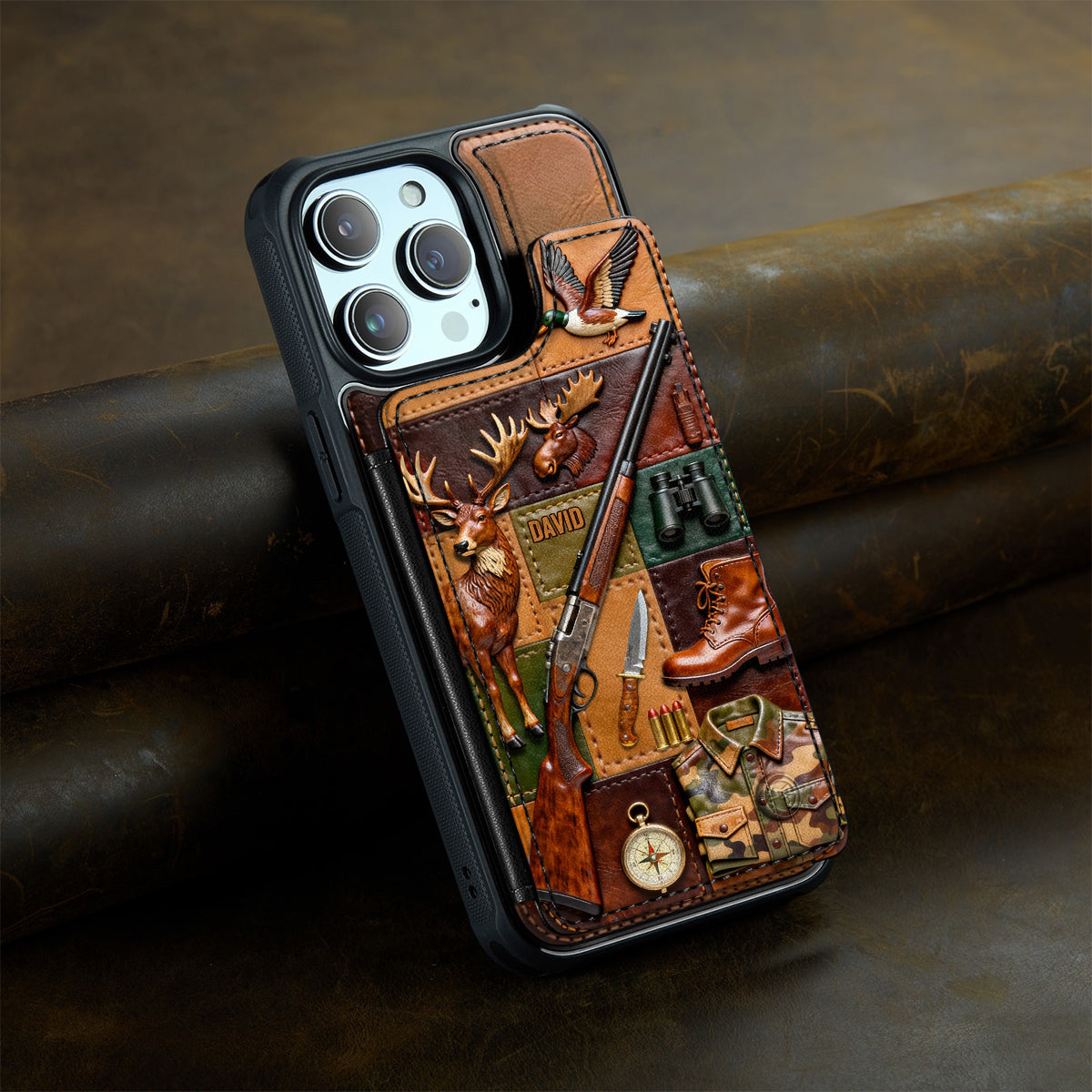 Cadeau idéal pour les passionnés de chasse - Étui portefeuille pour téléphone entièrement imprimé sur le thème de la chasse