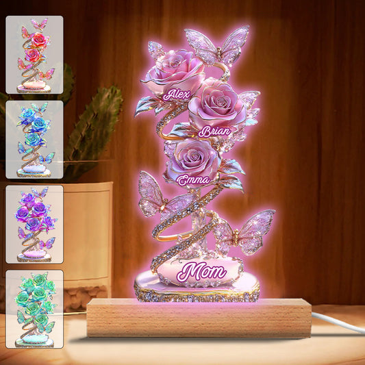 Cadeau « Mon jardin » pour maman, grand-mère : socle lumineux personnalisé en forme de maman