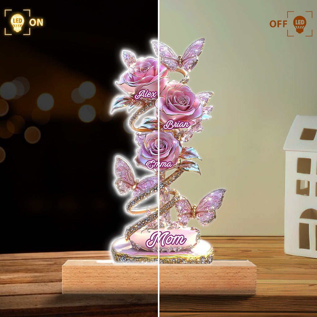 Cadeau « Mon jardin » pour maman, grand-mère : socle lumineux personnalisé en forme de maman