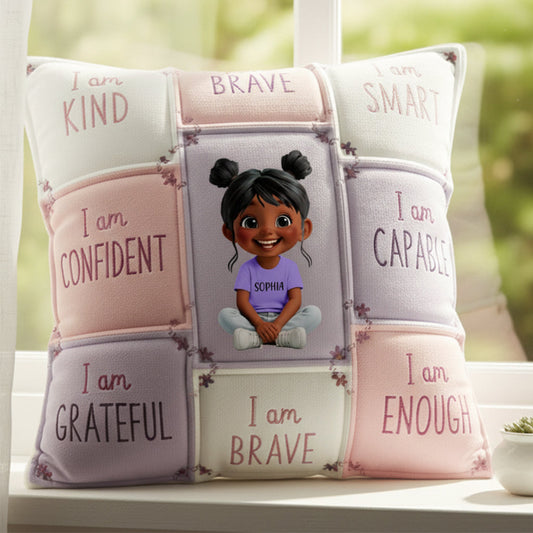 Je suis gentil(le) - Cadeau d'affirmation pour enfant - Coussin carré personnalisé en fausse fourrure pour enfant