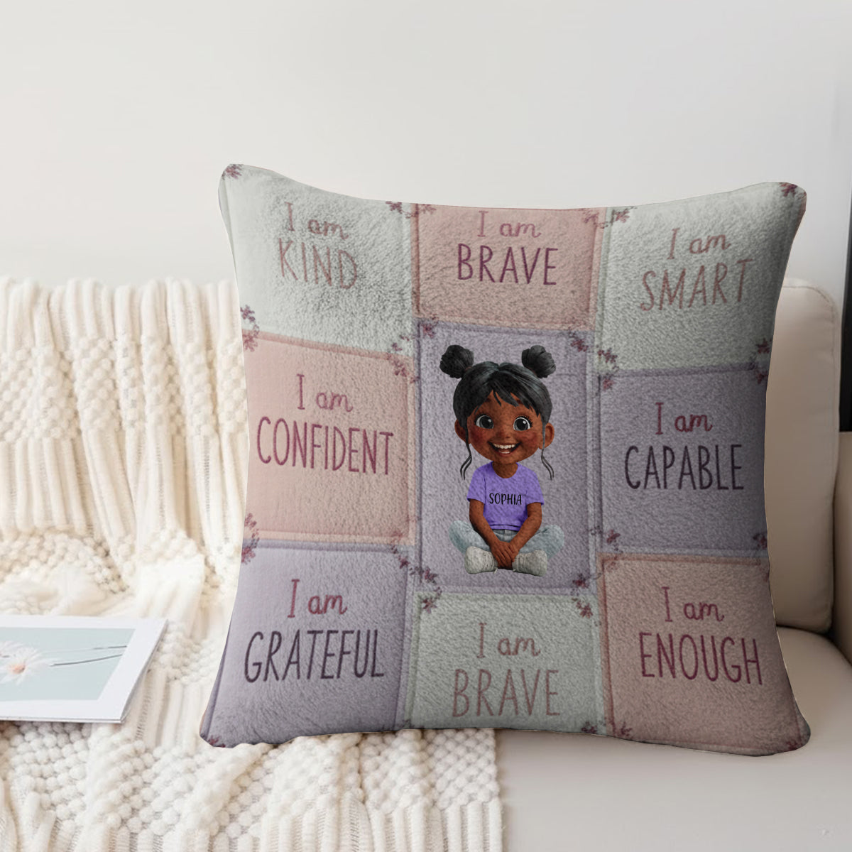 I Am Kind - Affirmation Gift For Kid - Personalized Kid Faux Fur Square Pillow