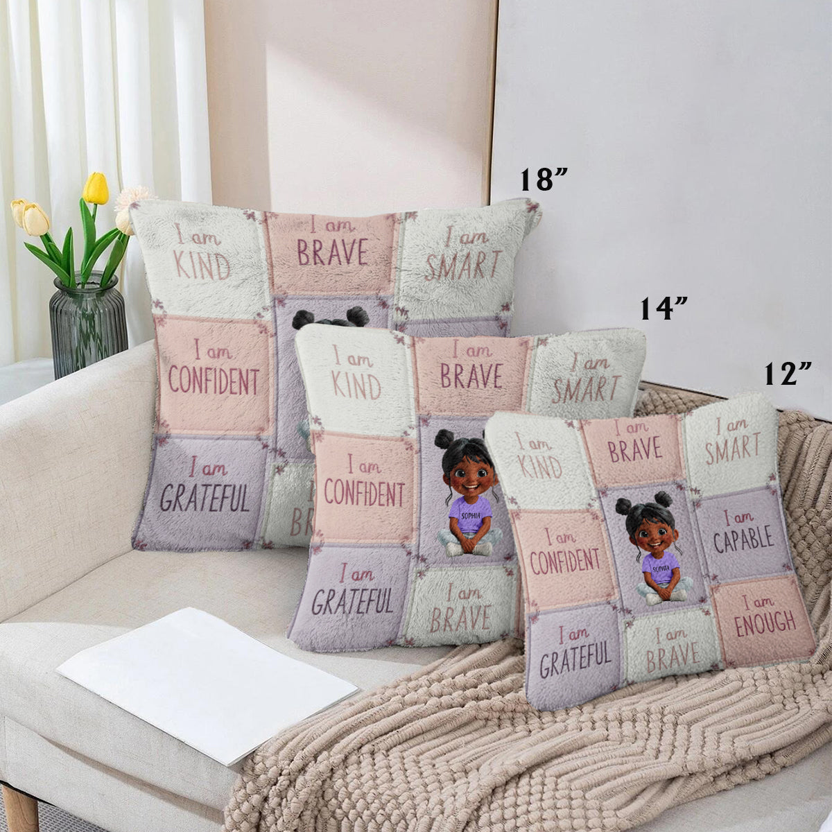 I Am Kind - Affirmation Gift For Kid - Personalized Kid Faux Fur Square Pillow