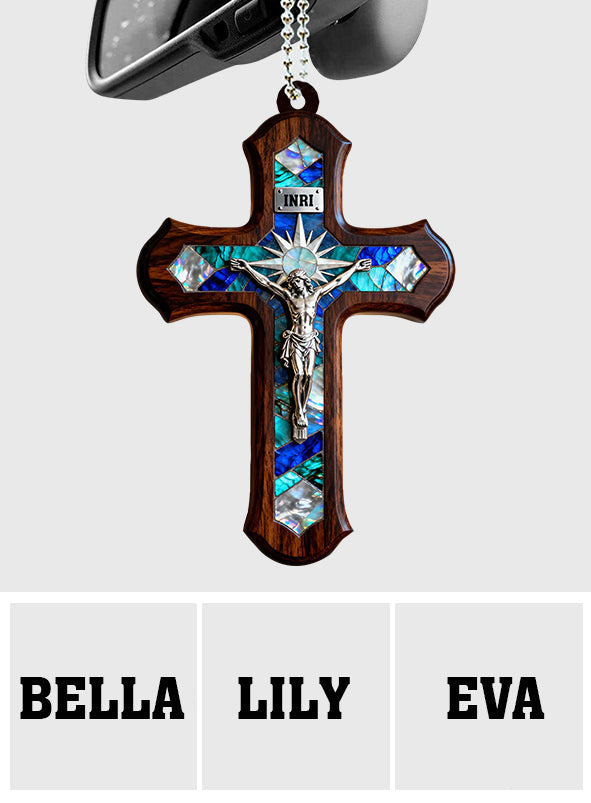 Mon Jésus bénit nos chemins - Ornement de voiture chrétien personnalisé