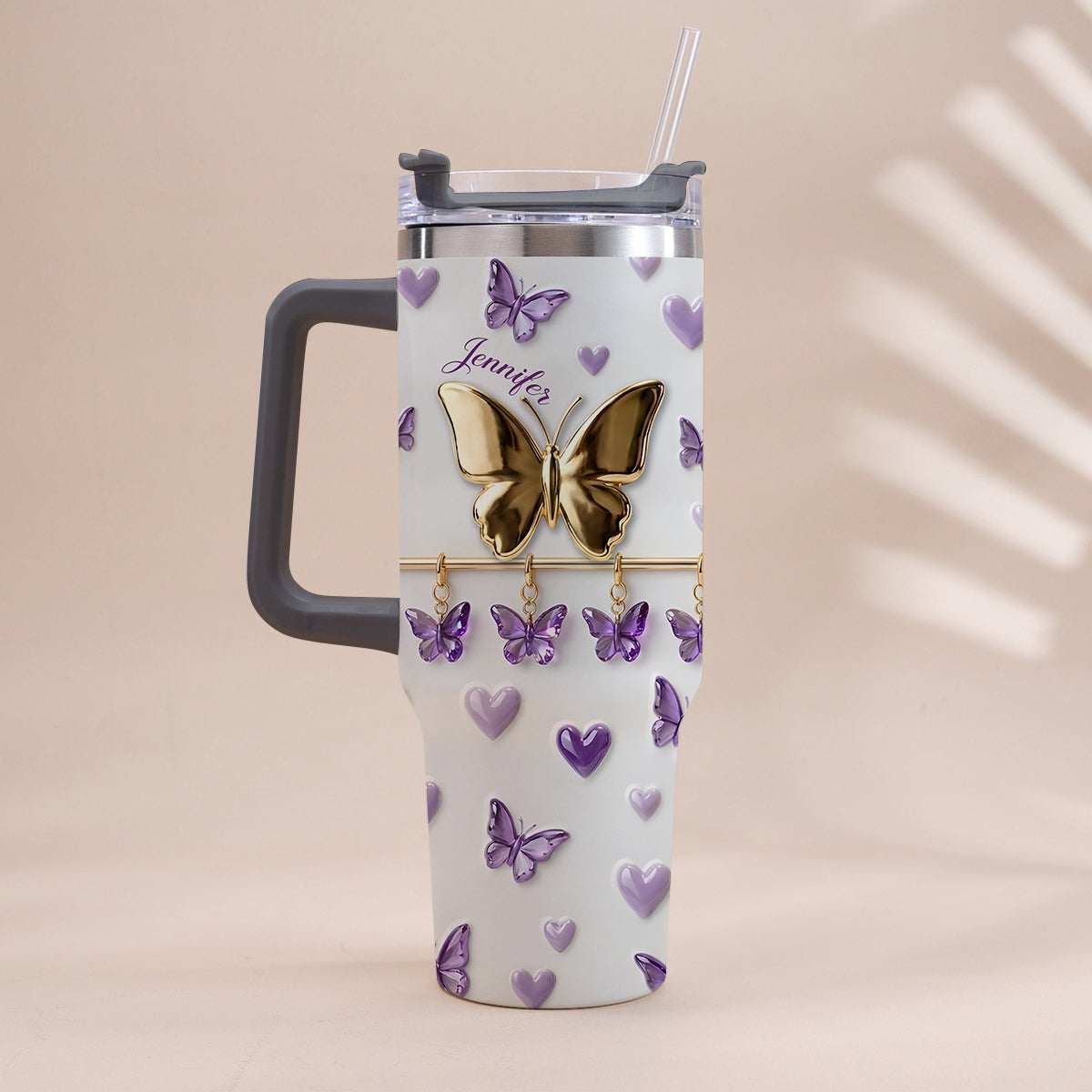 Love Butterfly - Personalized Butterfly Tumbler With Handle