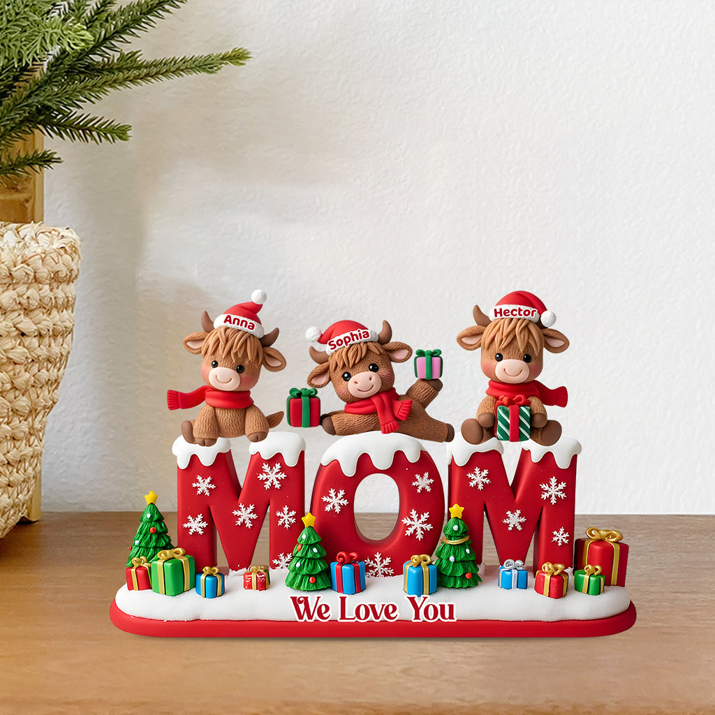 Cadeau de Noël « On t’aime » pour maman, grand-mère… - Plaque acrylique personnalisée « Maman » en forme de carte de vœux