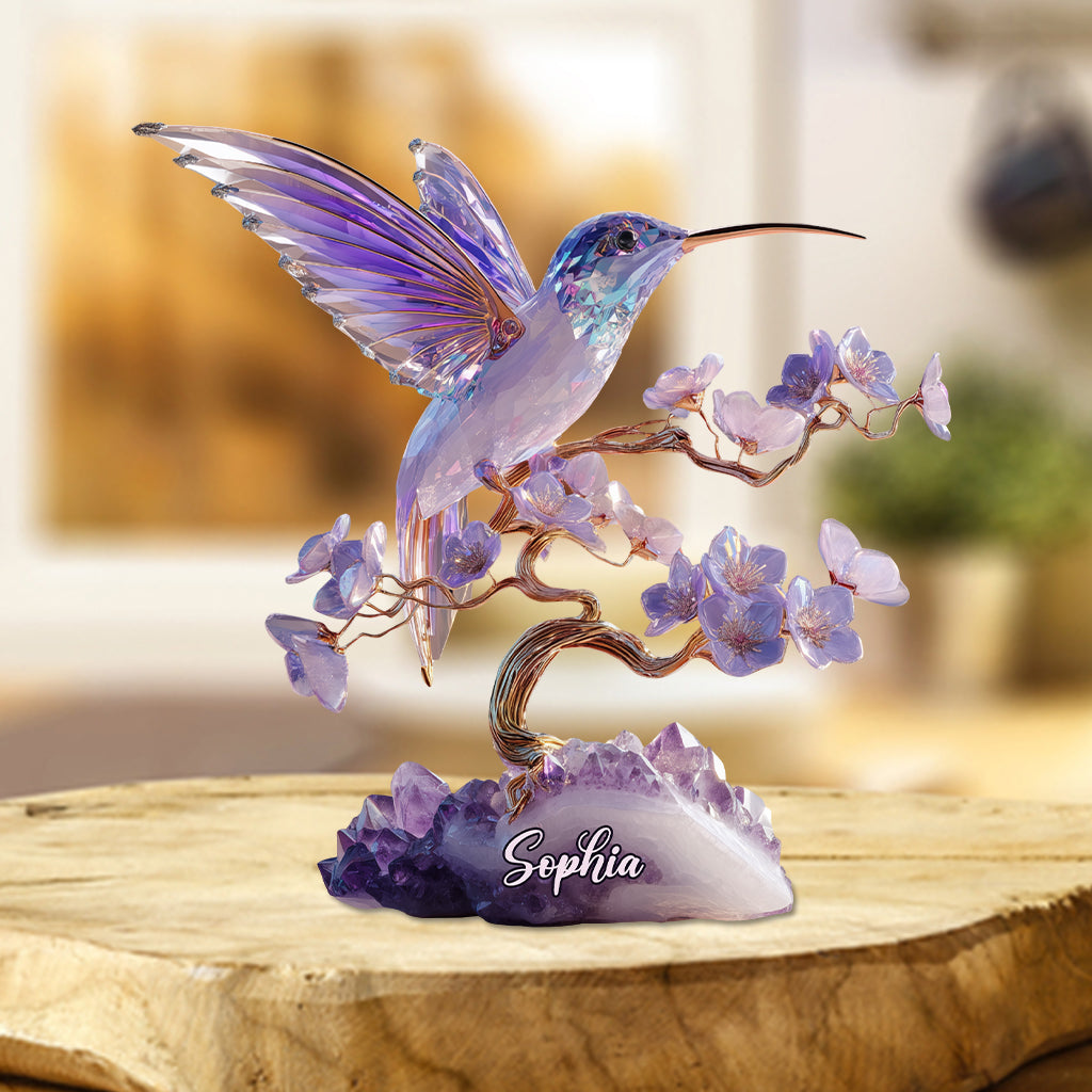 Magnifique colibri style améthyste - Plaque acrylique personnalisée en forme de colibri