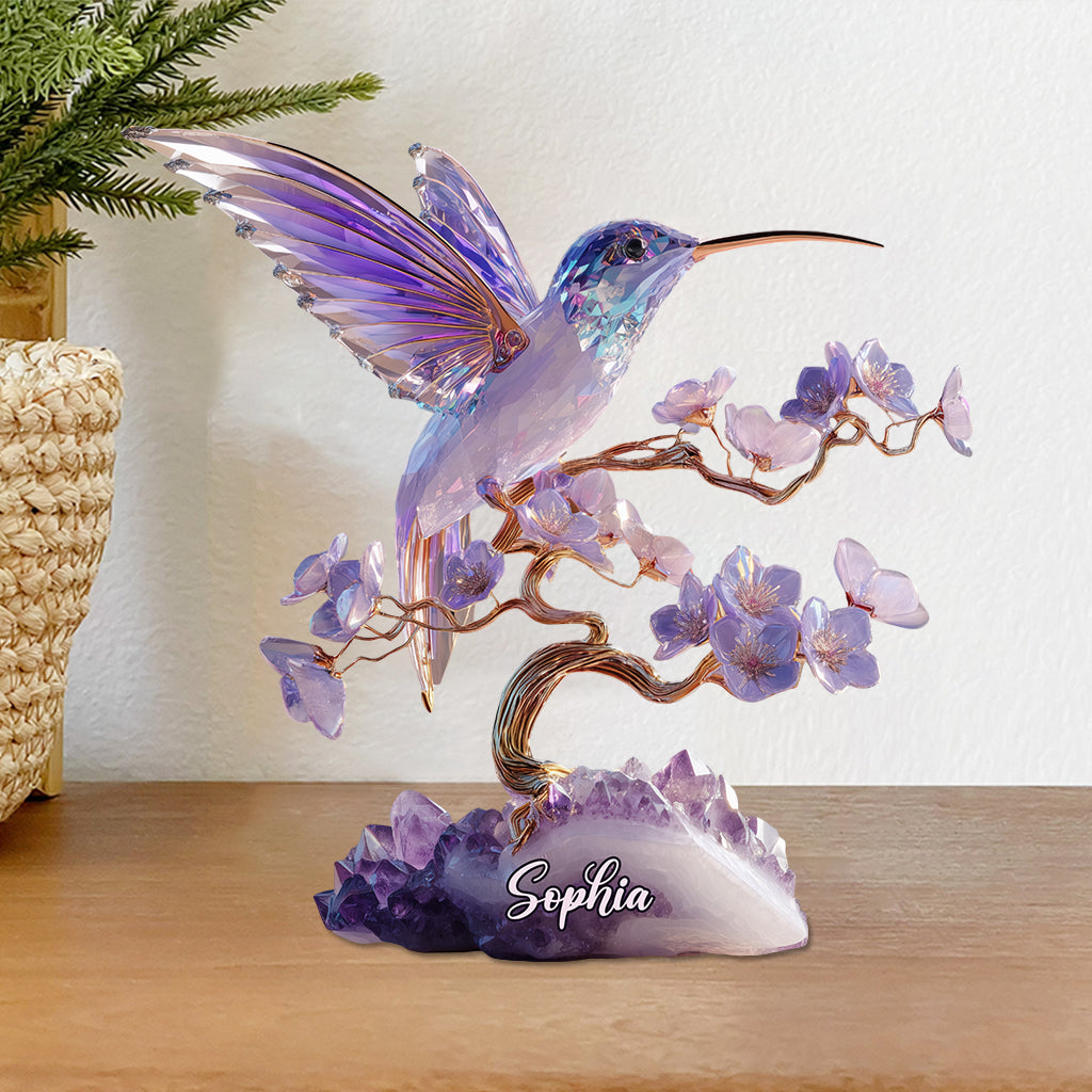 Magnifique colibri style améthyste - Plaque acrylique personnalisée en forme de colibri