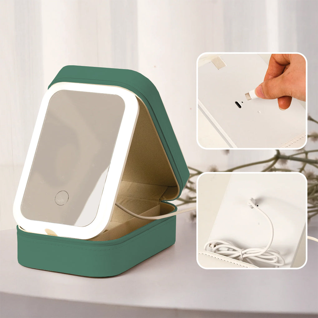Première maman, maintenant grand-mère - Coffret à bijoux personnalisé pour grand-mère avec miroir LED
