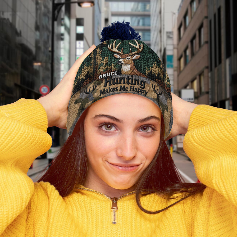 Hunting Makes Me Happy - Personalized Hunting Beanie Hat