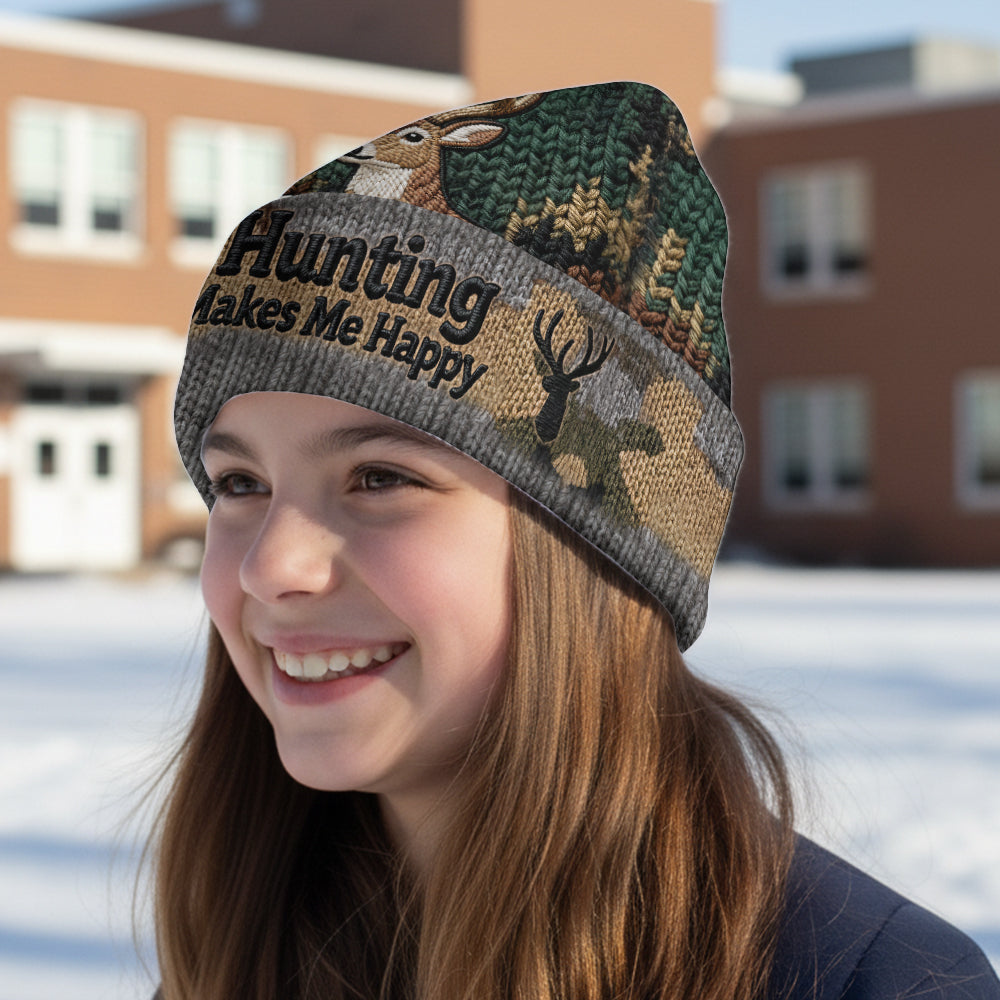 Hunting Makes Me Happy - Personalized Hunting Beanie Hat