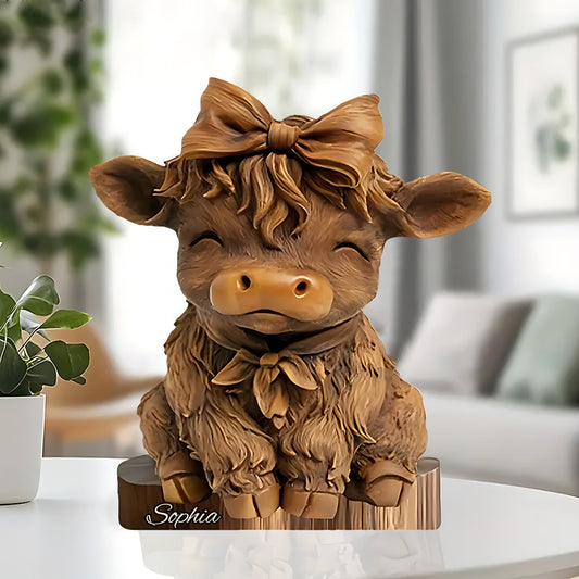 Vache des Highlands mignonne - Plaque acrylique personnalisée en forme de vache des Highlands