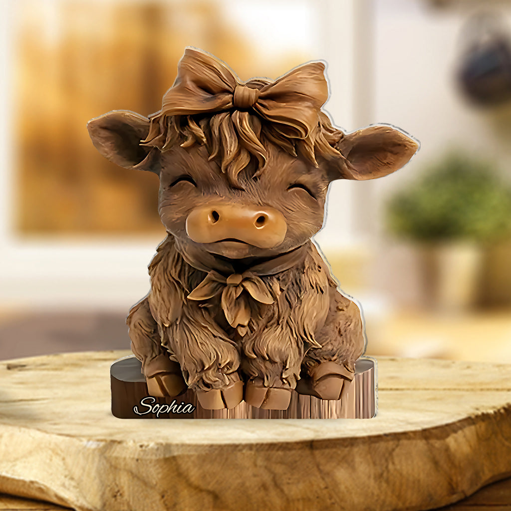 Vache des Highlands mignonne - Plaque acrylique personnalisée en forme de vache des Highlands