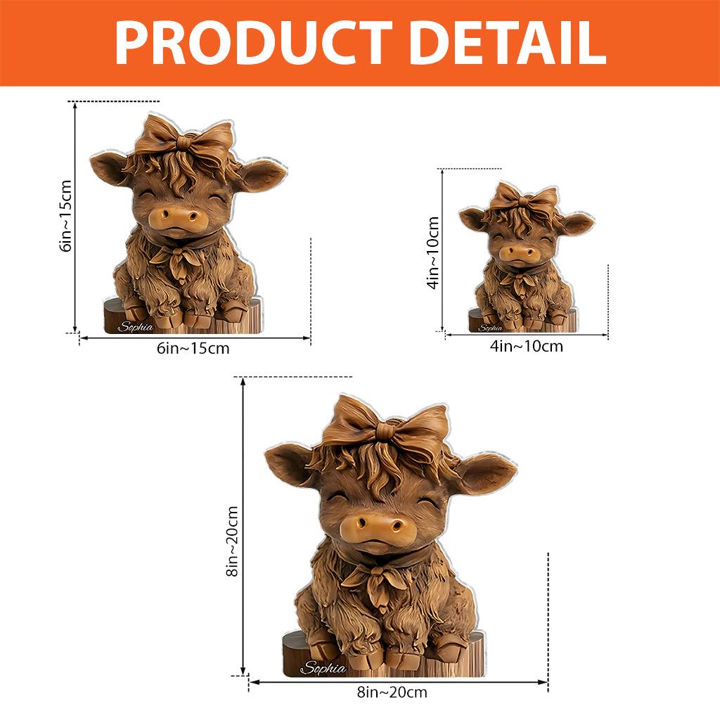 Vache des Highlands mignonne - Plaque acrylique personnalisée en forme de vache des Highlands
