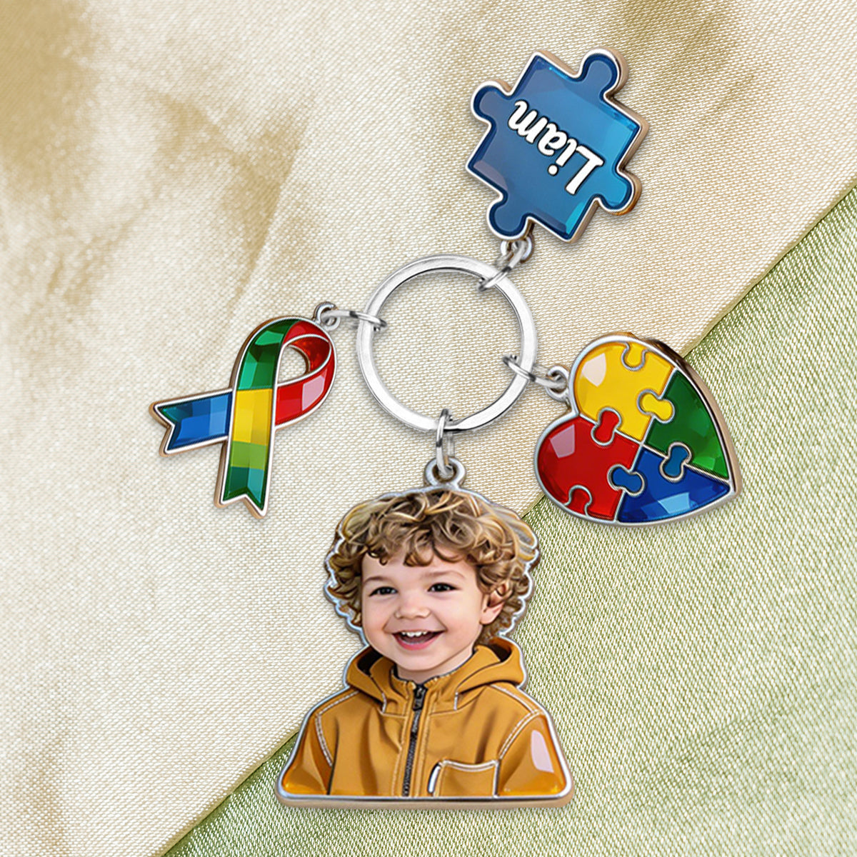 Custom Any Photo Autism Awareness - Personalized Autism Awareness Keychain With Charms