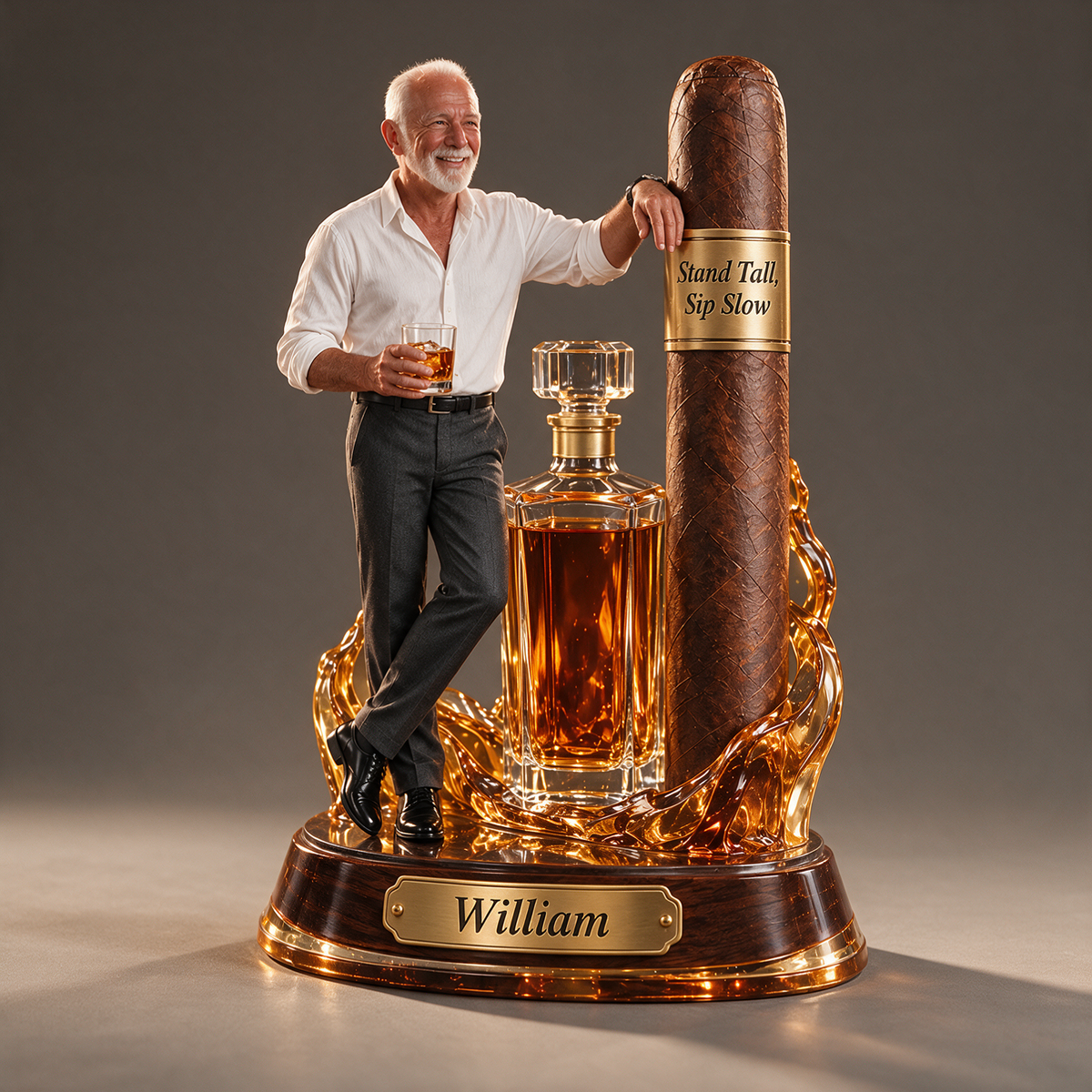 Personalized Whiskey Acrylic Plaque - Custom Photo Standing Cigar Sculpture