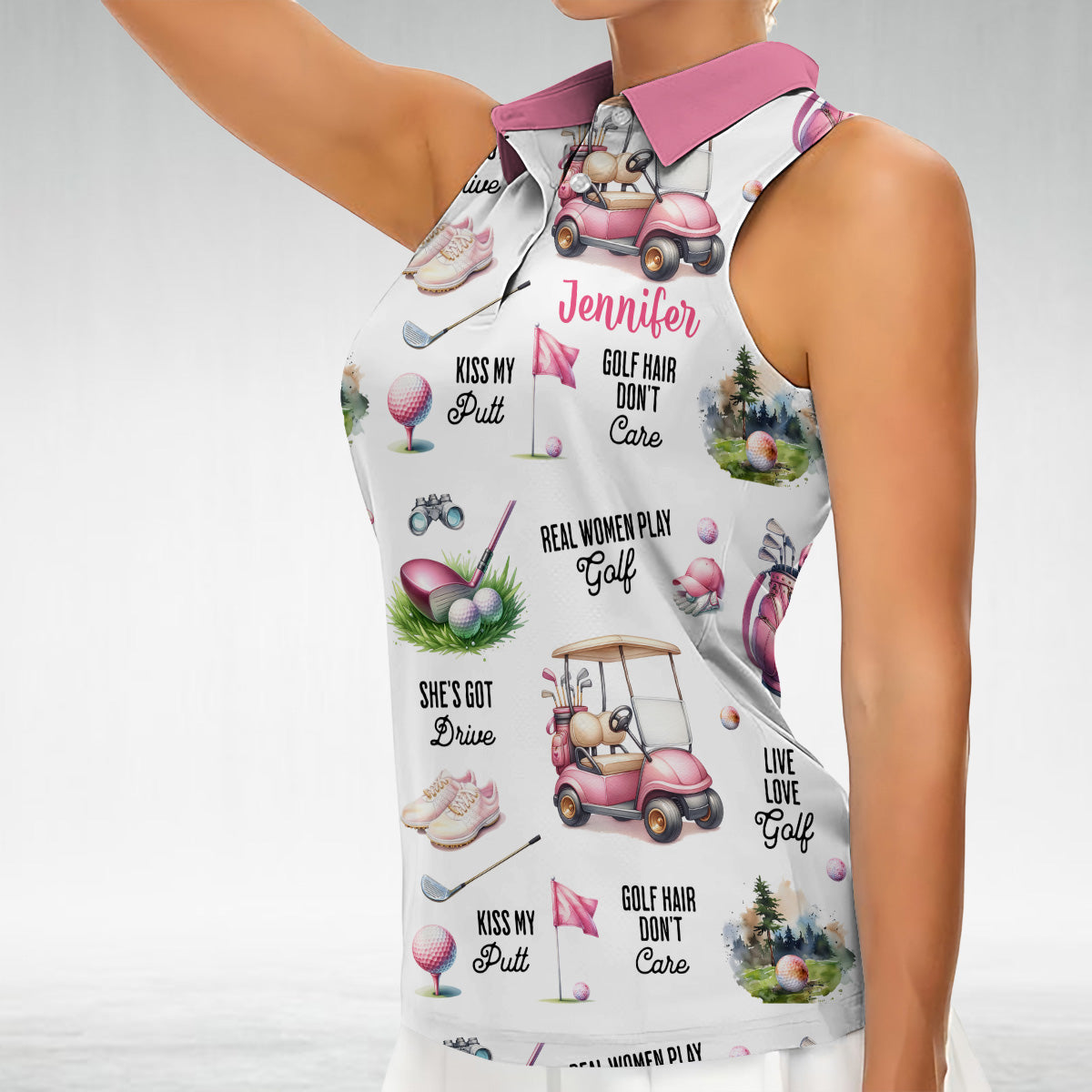 Real Women Play Golf - Personalized Golf Sleeveless Polo Shirt