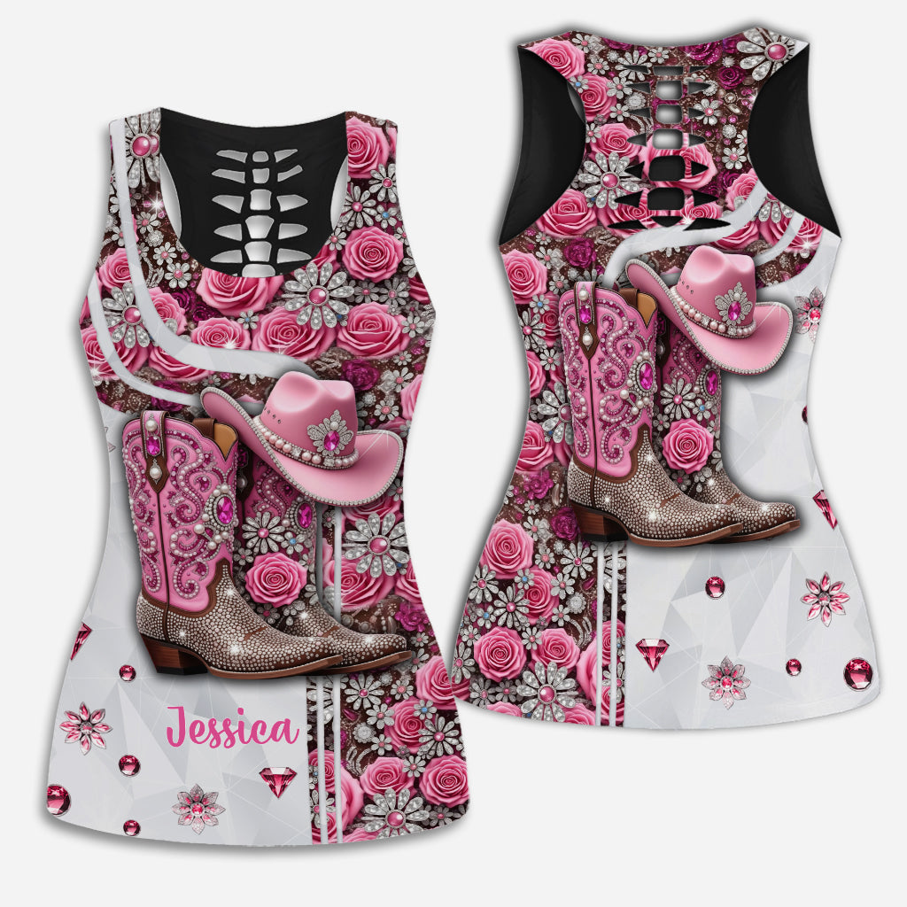 Cowgirl Boots - Personalized Cowgirl Hollow Tank Top and Leggings