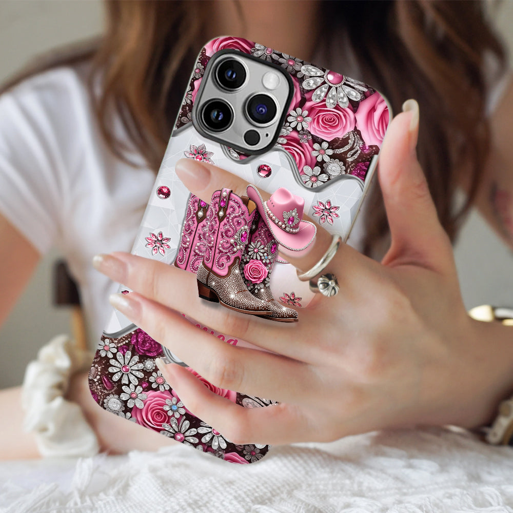 Bottes de cowgirl - Coque de téléphone personnalisée avec imprimé intégral cowgirl et support pour téléphone
