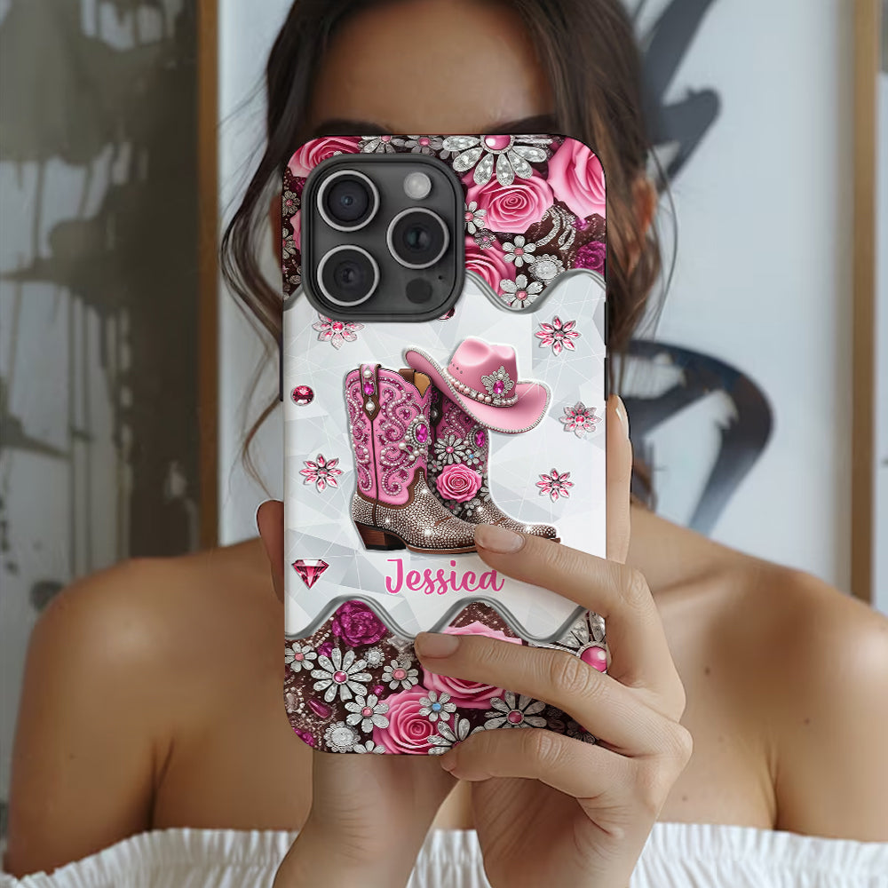 Bottes de cowgirl - Coque de téléphone personnalisée avec imprimé intégral cowgirl et support pour téléphone
