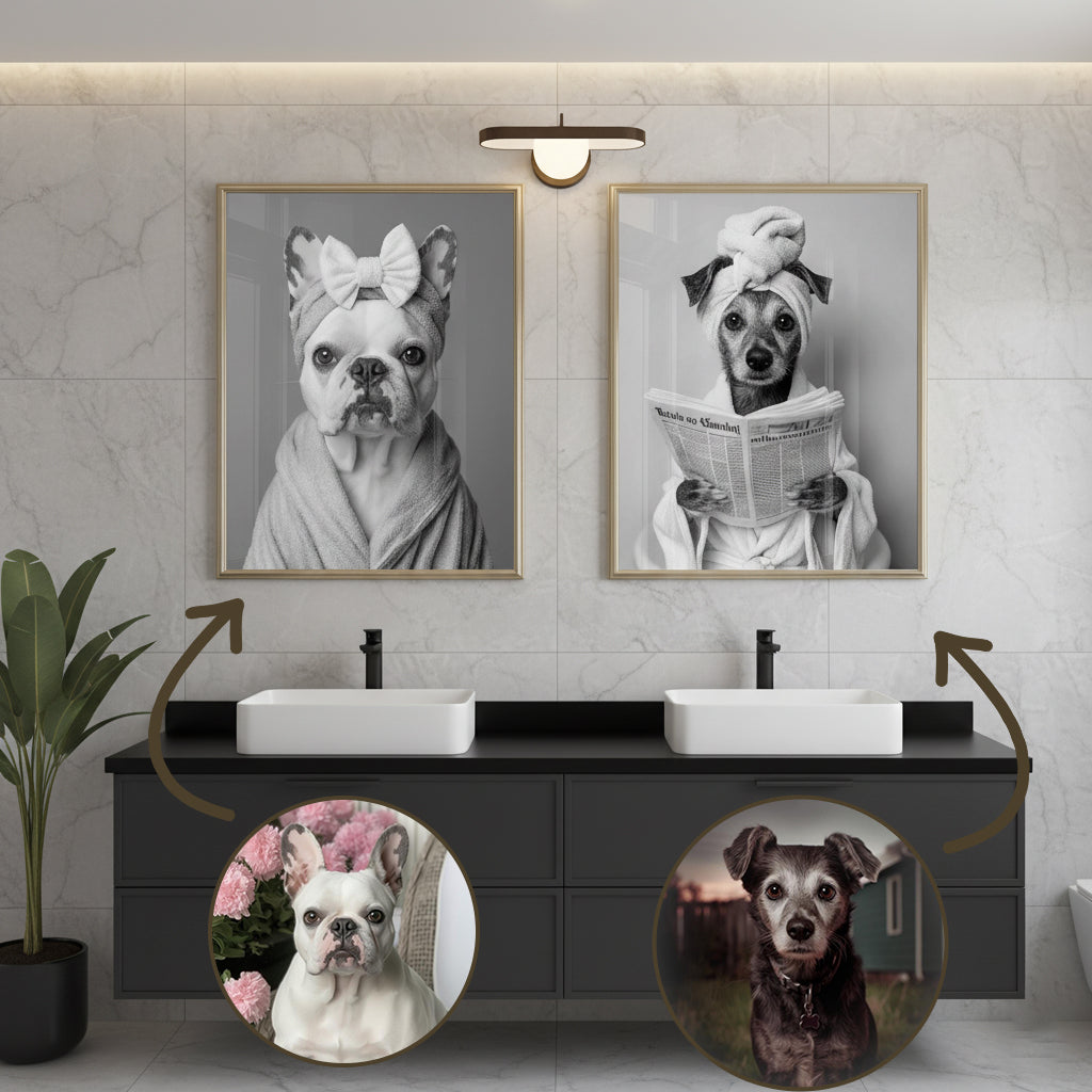Custom Pet Portrait Photo Funny Bathroom Art - Personalized Dog Canvas And Poster