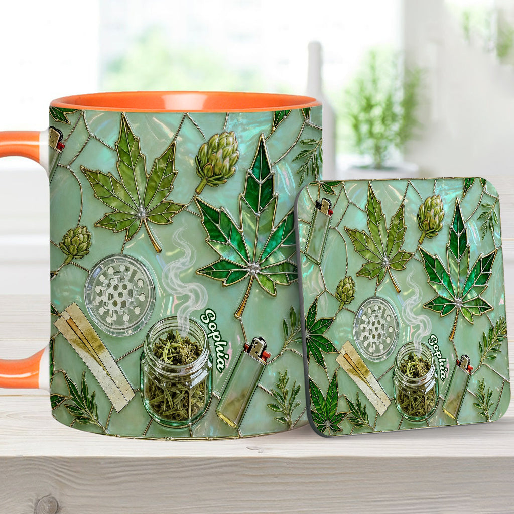 Feuille de magie verte - Mug et sous-verre personnalisés avec motif cannabis