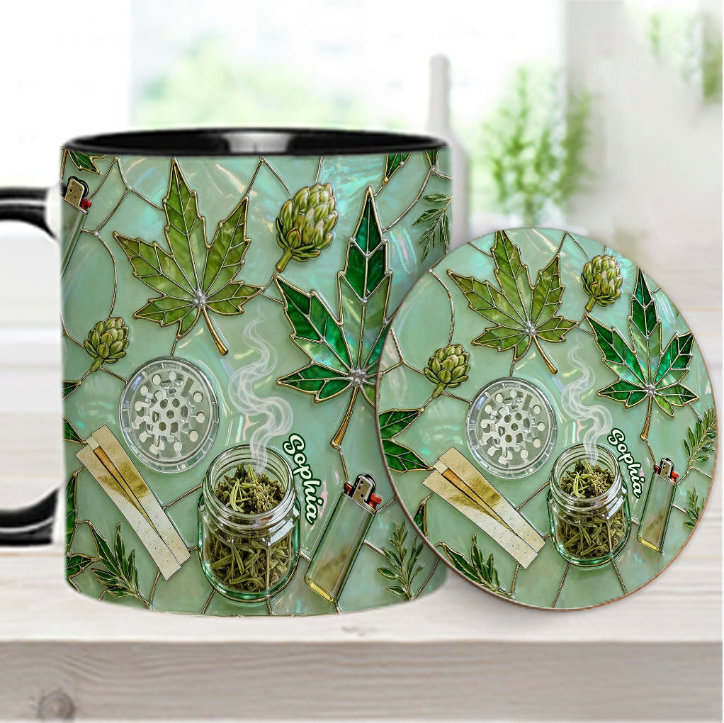 Feuille de magie verte - Mug et sous-verre personnalisés avec motif cannabis