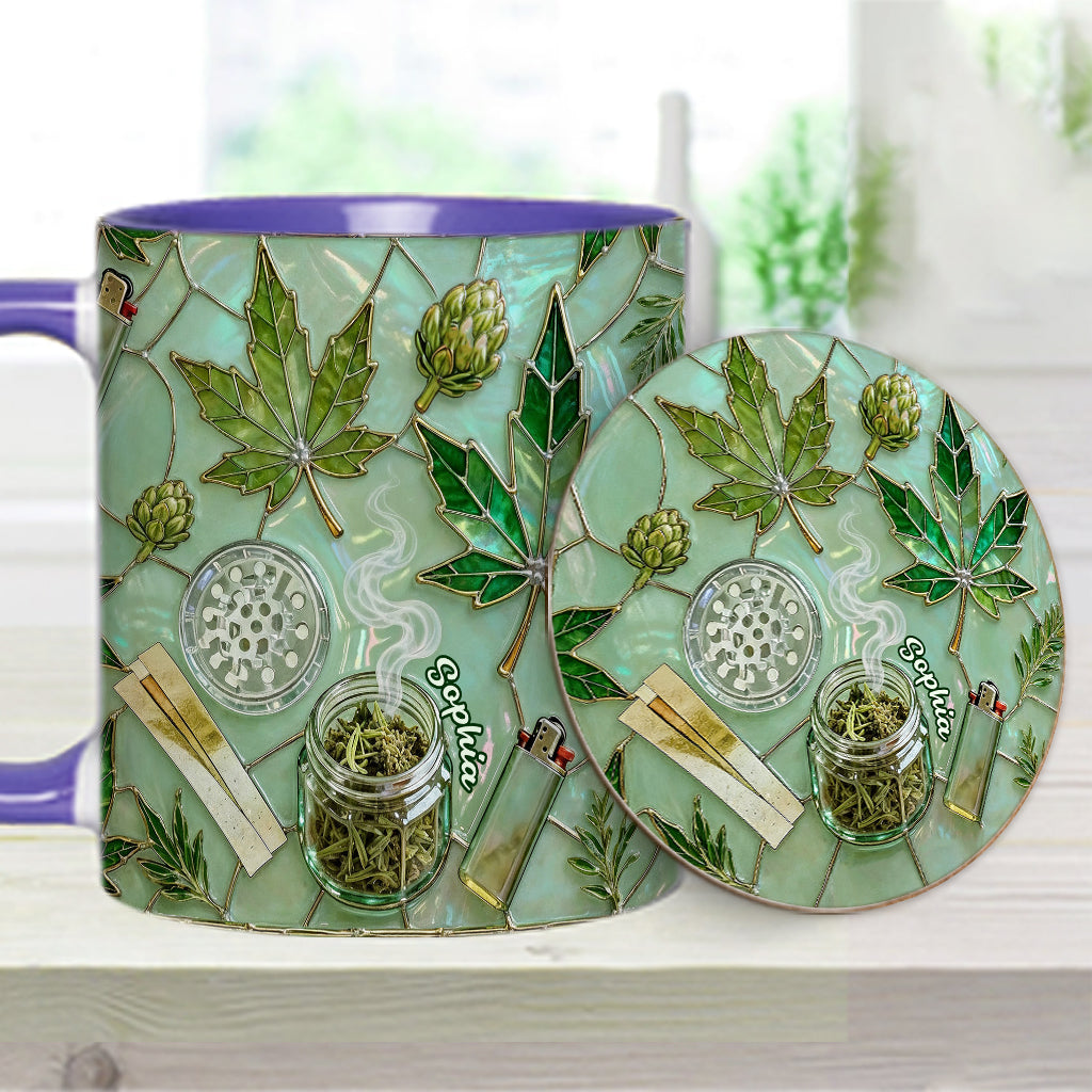 Feuille de magie verte - Mug et sous-verre personnalisés avec motif cannabis