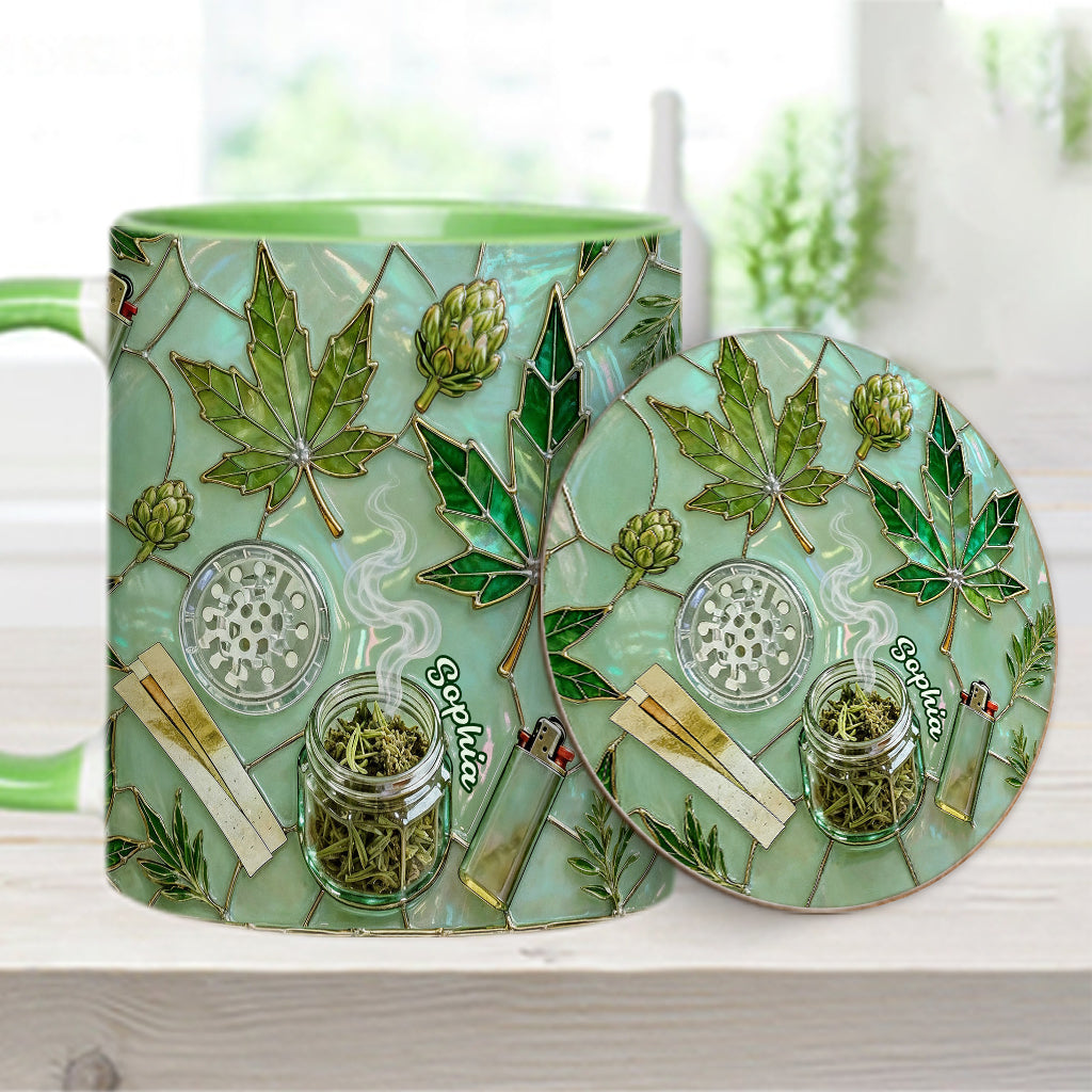 Feuille de magie verte - Mug et sous-verre personnalisés avec motif cannabis