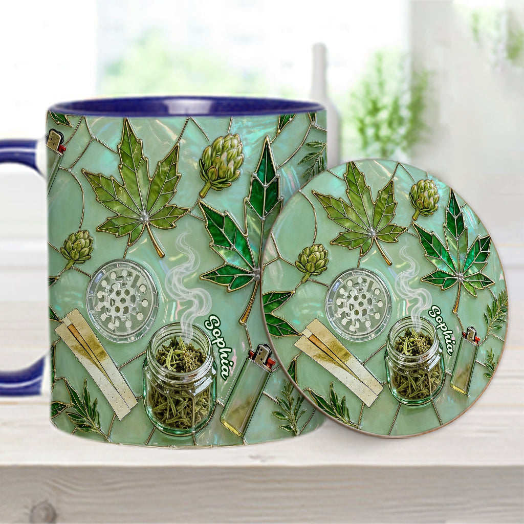 Feuille de magie verte - Mug et sous-verre personnalisés avec motif cannabis