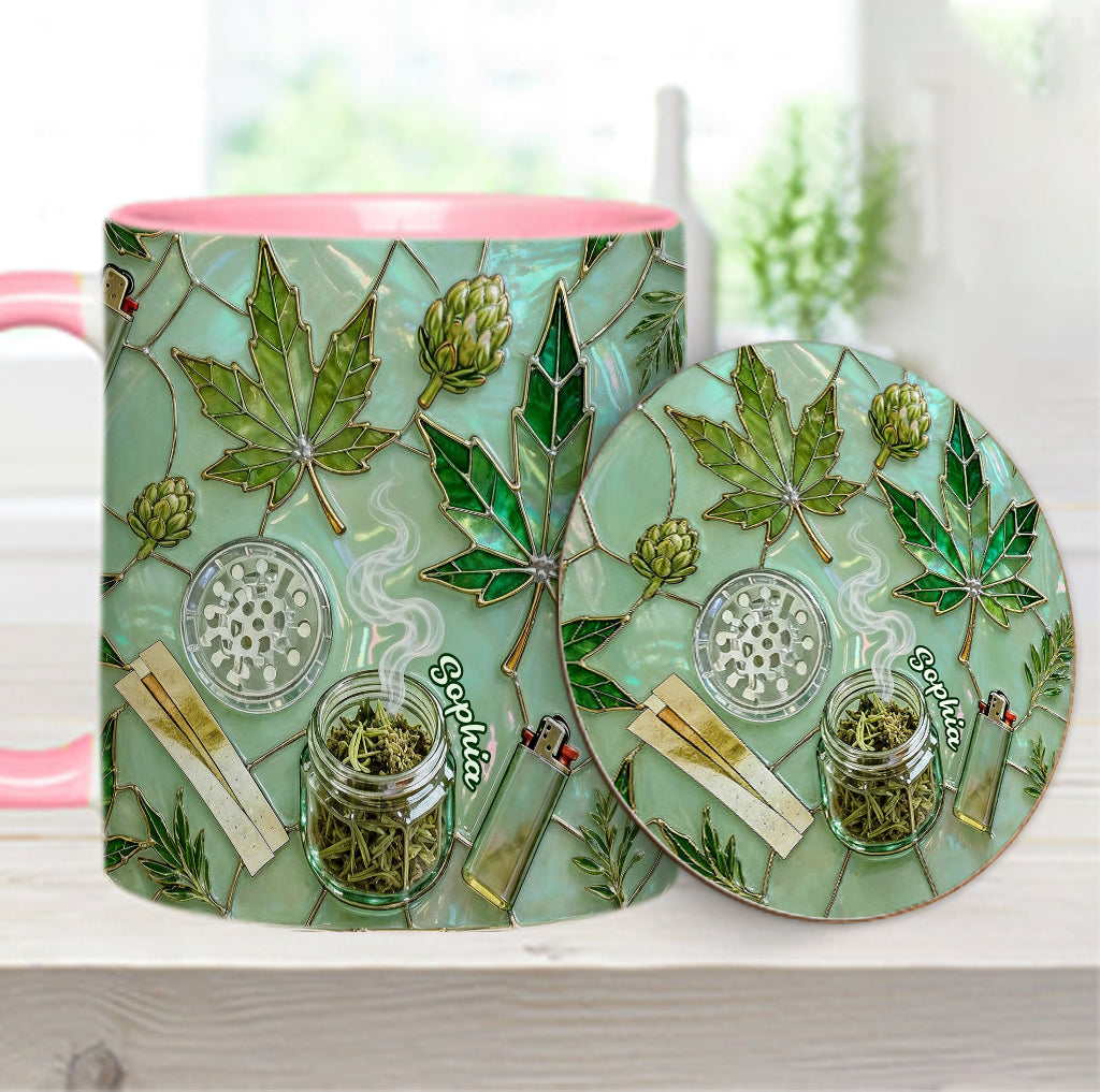 Feuille de magie verte - Mug et sous-verre personnalisés avec motif cannabis