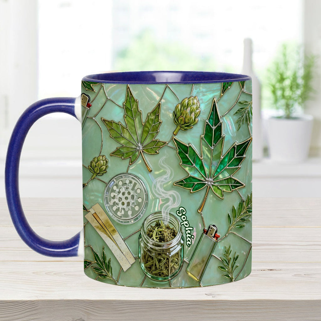 Feuille de magie verte - Mug et sous-verre personnalisés avec motif cannabis