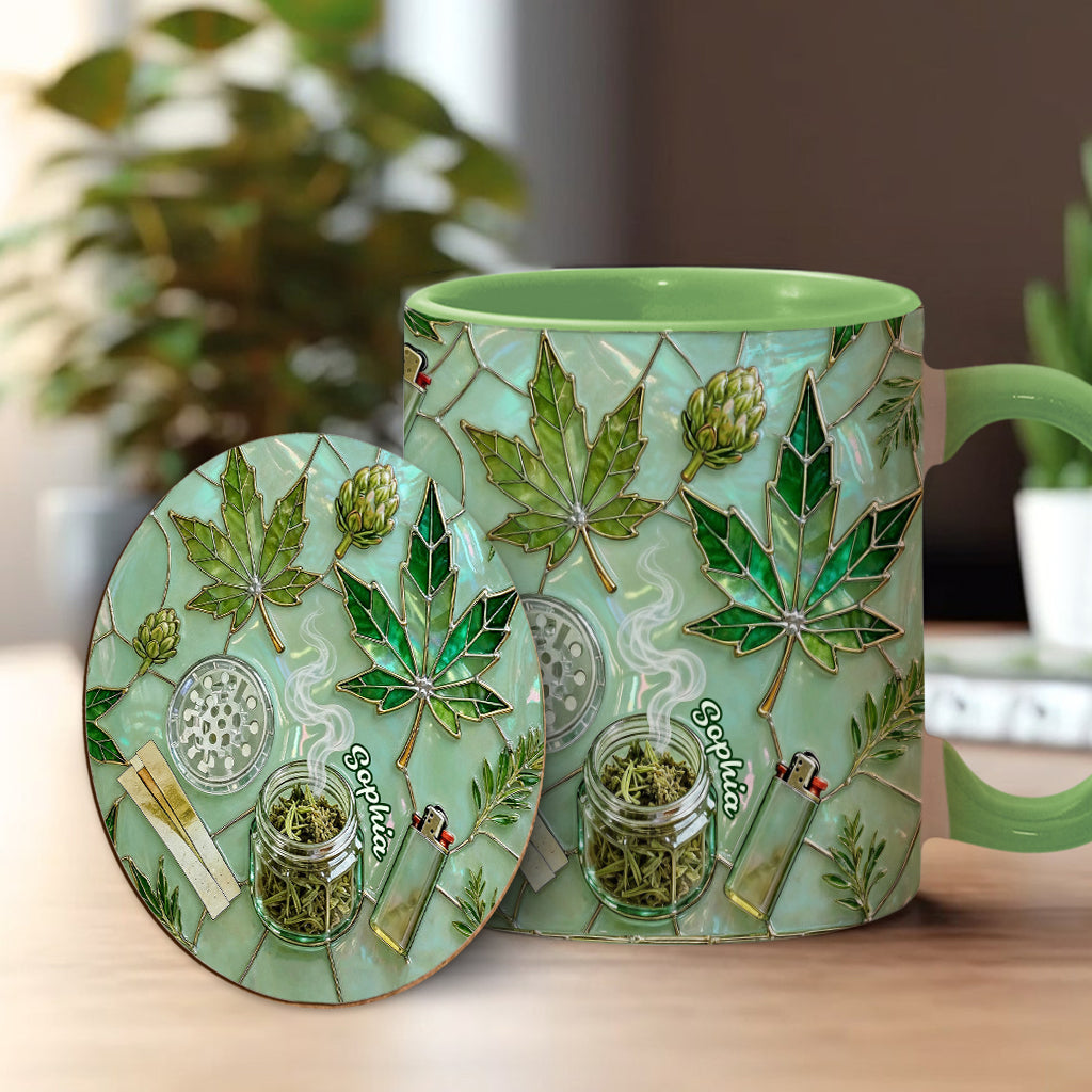 Feuille de magie verte - Mug et sous-verre personnalisés avec motif cannabis