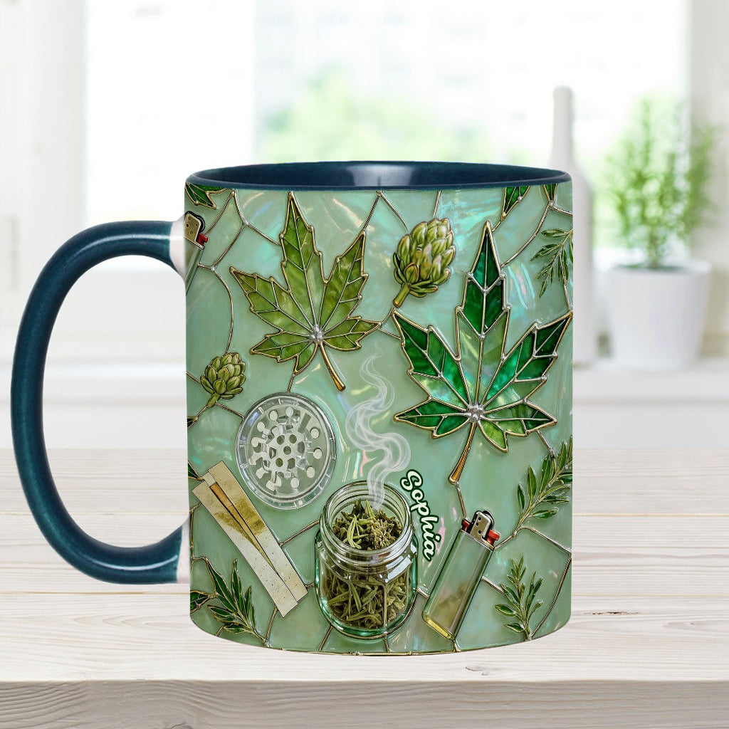 Feuille de magie verte - Mug et sous-verre personnalisés avec motif cannabis