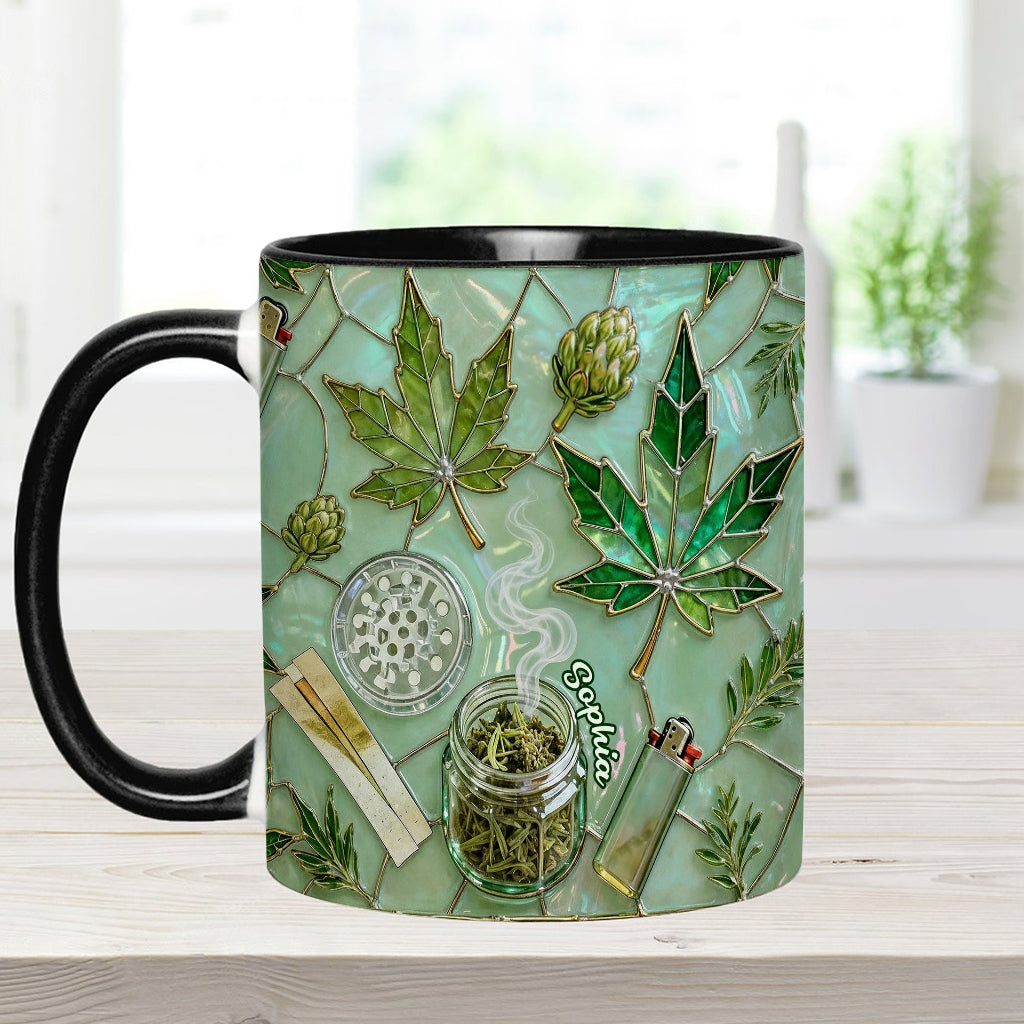 Feuille de magie verte - Mug et sous-verre personnalisés avec motif cannabis