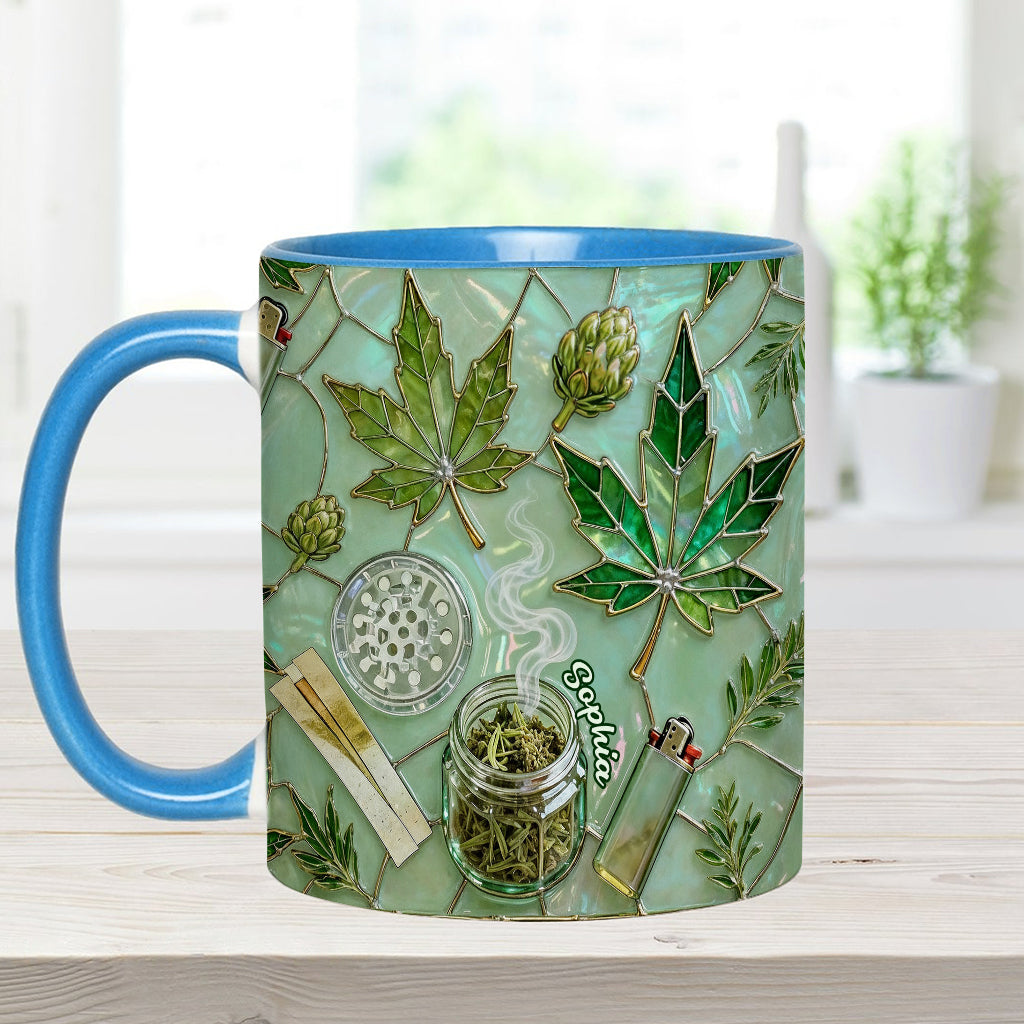 Feuille de magie verte - Mug et sous-verre personnalisés avec motif cannabis