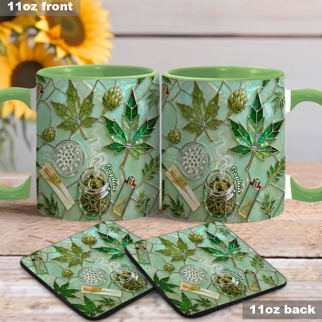 Feuille de magie verte - Mug et sous-verre personnalisés avec motif cannabis