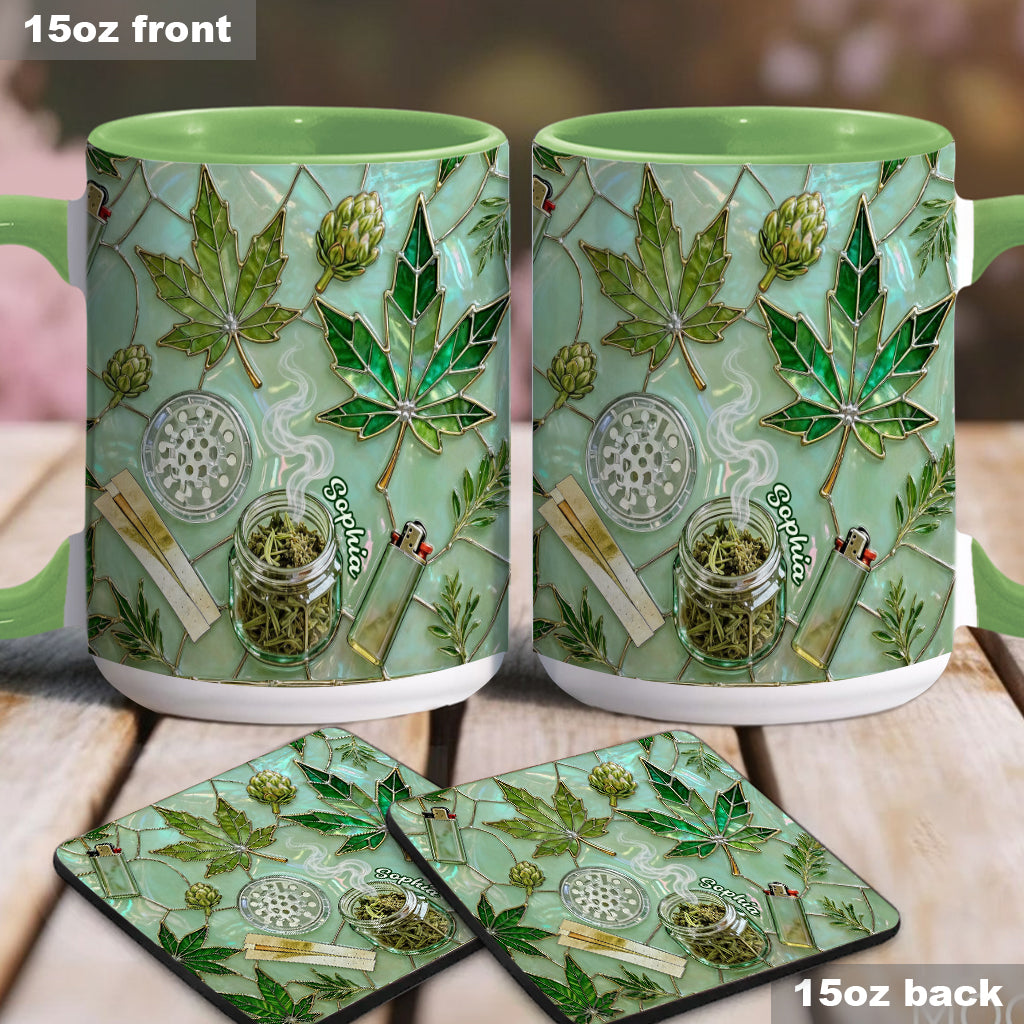Feuille de magie verte - Mug et sous-verre personnalisés avec motif cannabis