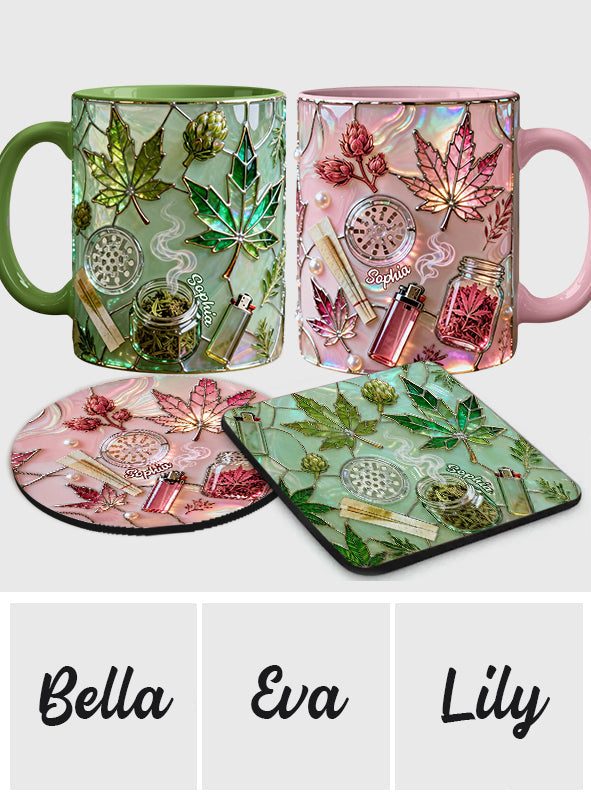 Feuille de magie verte - Mug et sous-verre personnalisés avec motif cannabis
