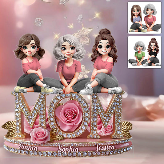 Plaque acrylique personnalisée « Maman rose à fleurs » - Plaque en acrylique sur mesure « Maman » à motif floral rose