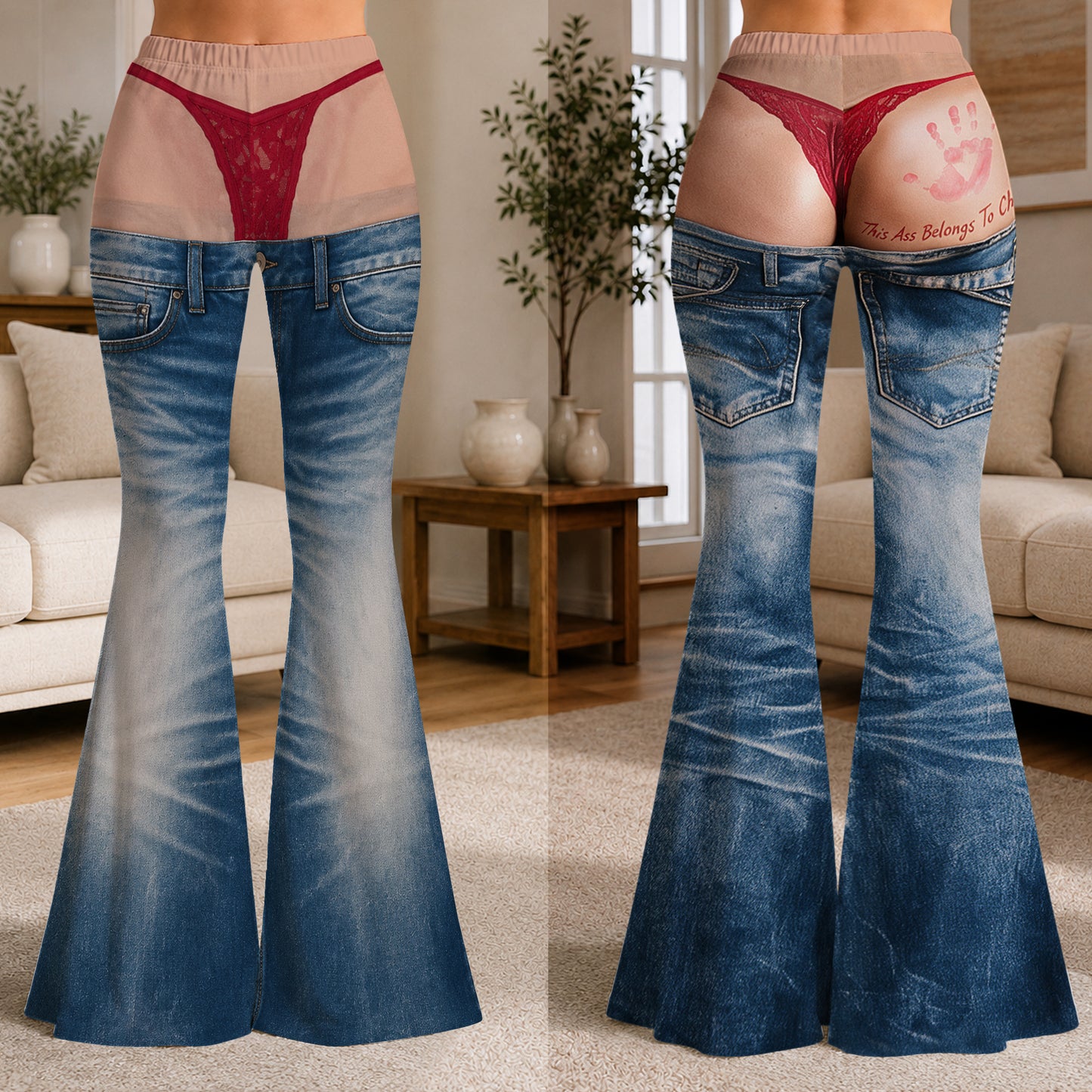 This Ass Belongs To You - Personalized Spicy Couple Flare Pants