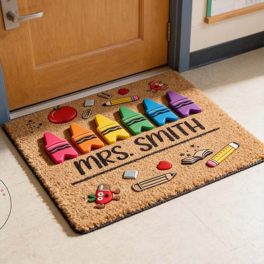 Tapis de porte enseignant en crayon - Tapis personnalisé pour enseignant