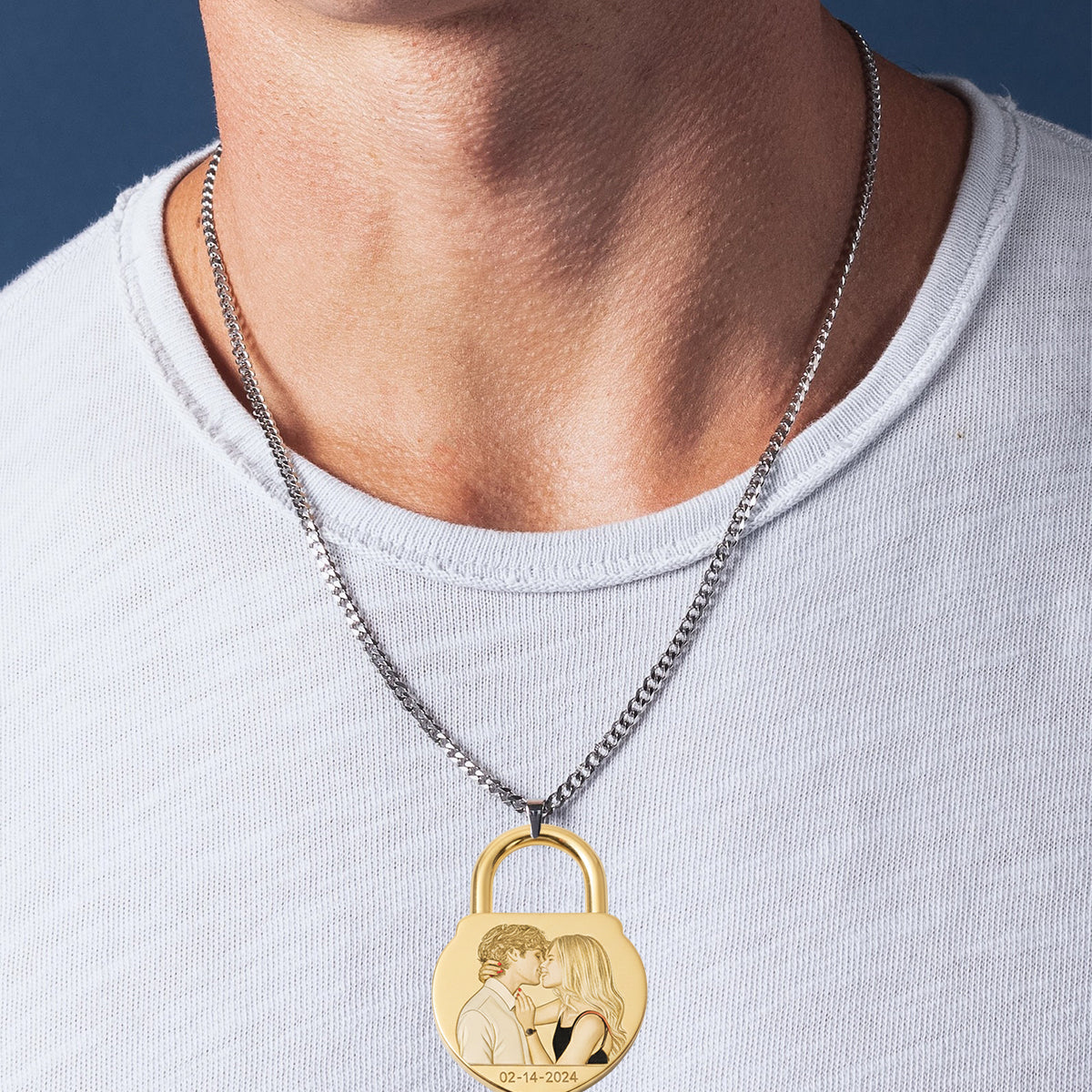 Collier pendentif en métal personnalisé en forme de couple avec cadenas d'amour