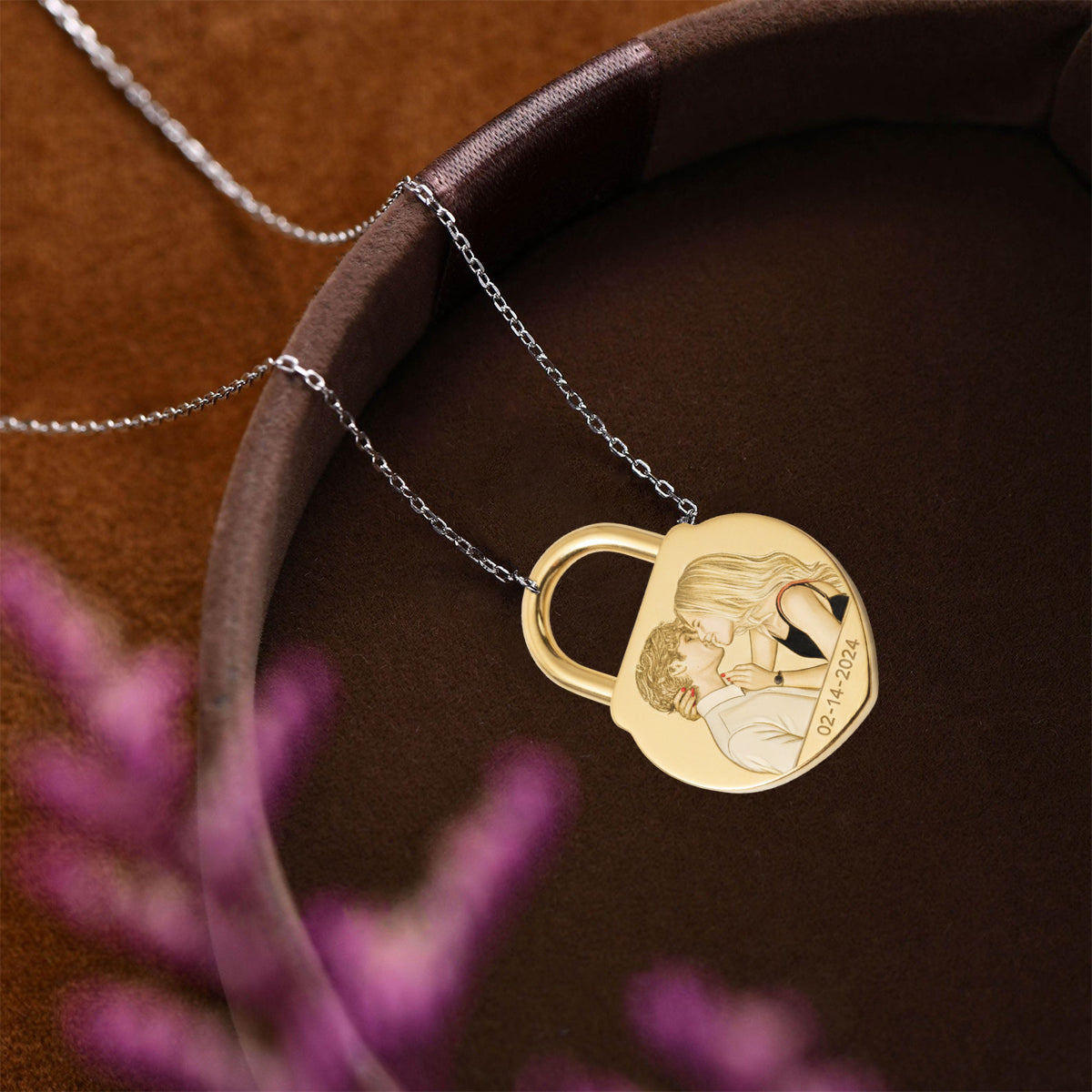 Collier pendentif en métal personnalisé en forme de couple avec cadenas d'amour