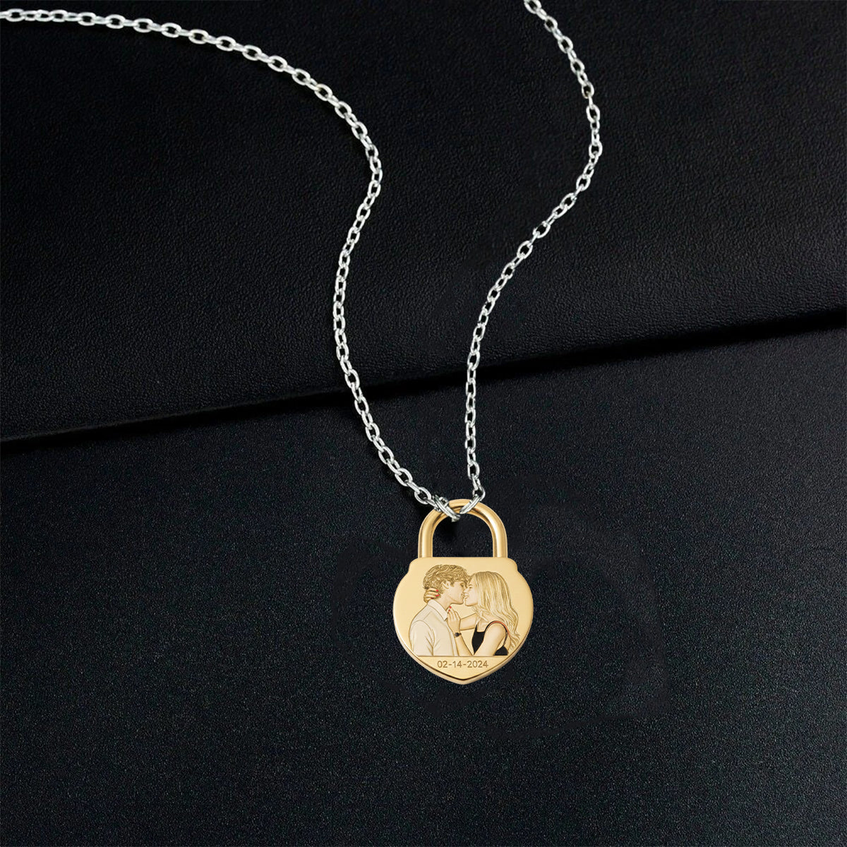 Collier pendentif en métal personnalisé en forme de couple avec cadenas d'amour