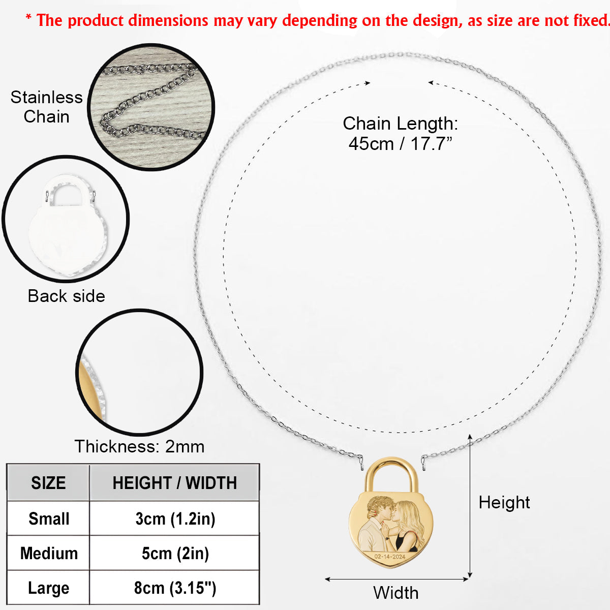 Collier pendentif en métal personnalisé en forme de couple avec cadenas d'amour