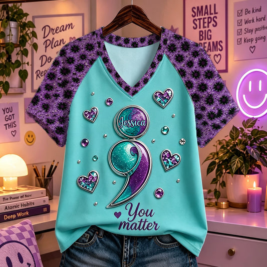 Vous comptez - T-shirt V-Neck Personnalisé Prévention du Suicide