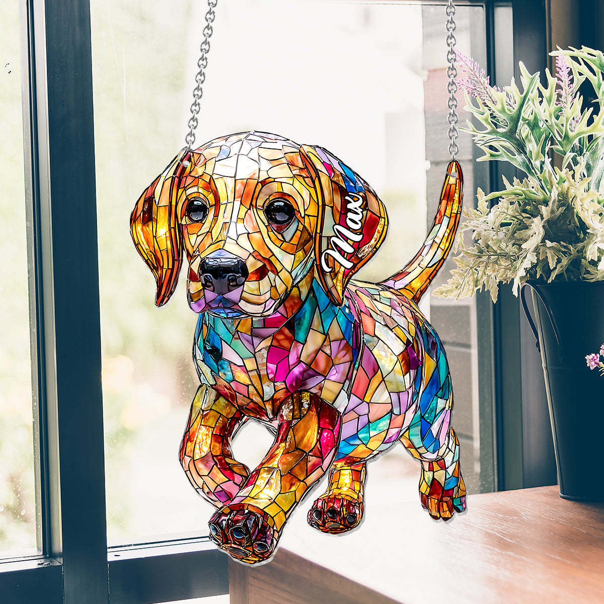 I Love My Dog - Personalized Dog Window Hanging Suncatcher Ornament