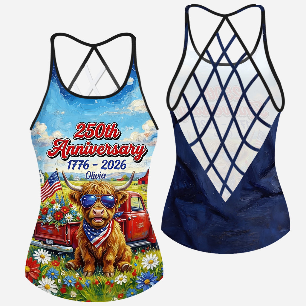 250th Anniversary - Personalized Highland Cow Cross Tank Top