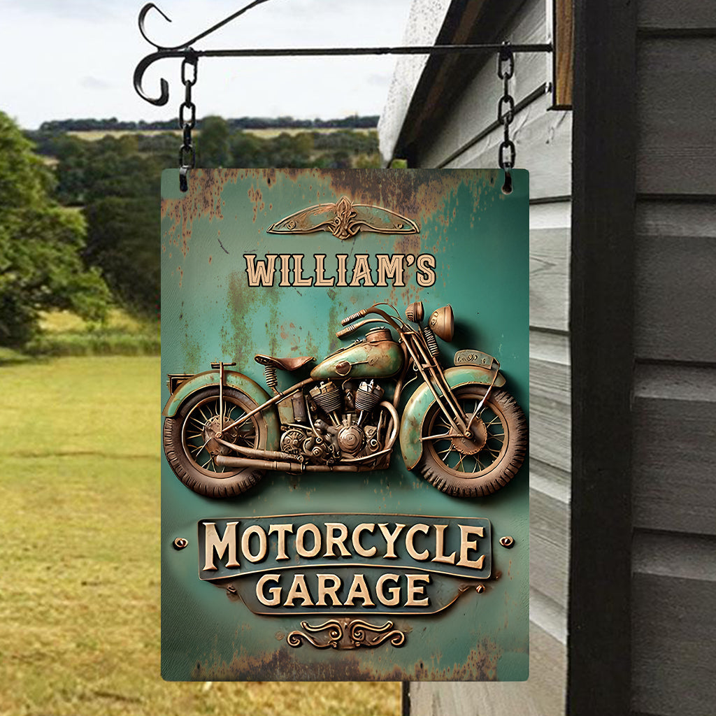 Garage à motos - Panneau métallique rectangulaire personnalisé pour motards