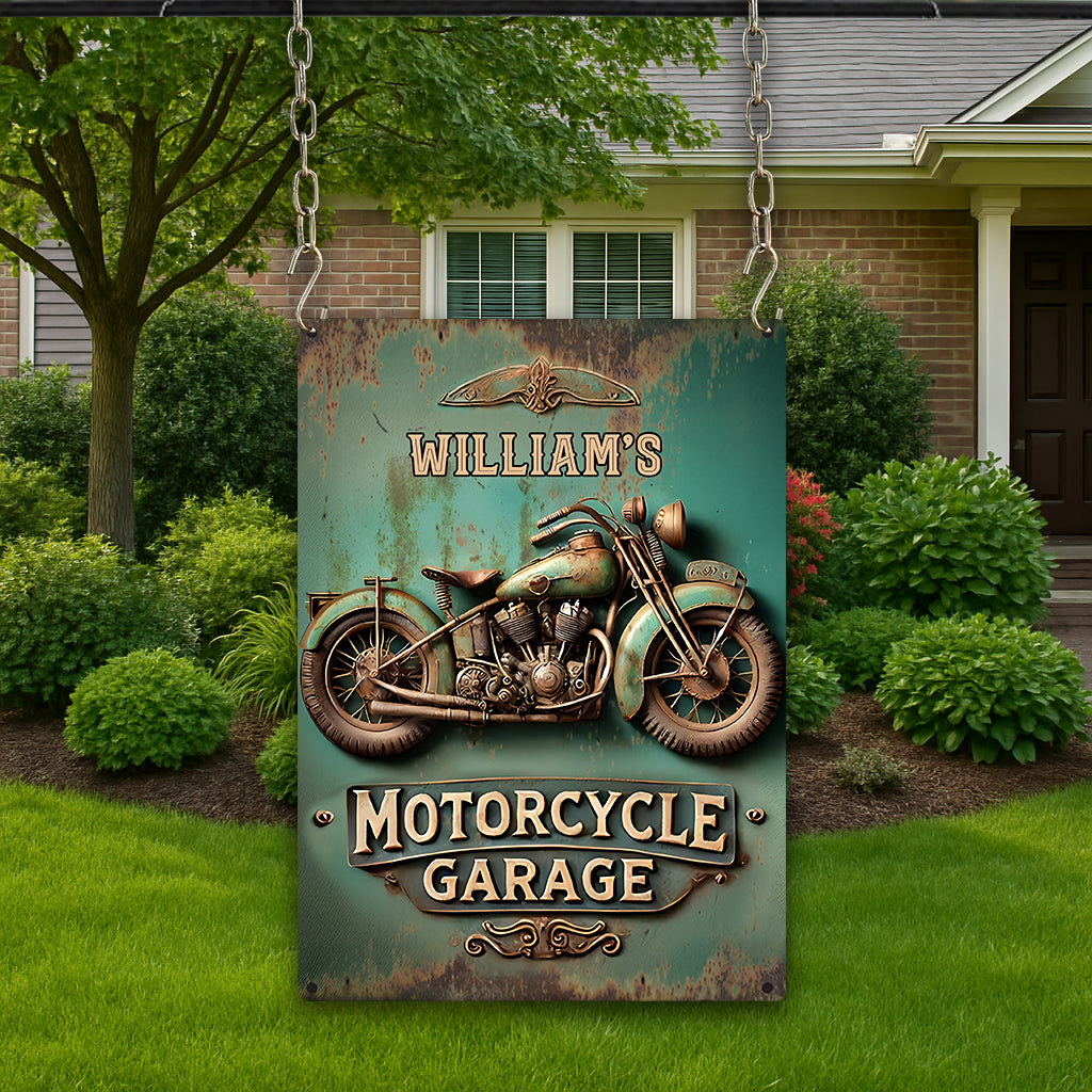 Garage à motos - Panneau métallique rectangulaire personnalisé pour motards